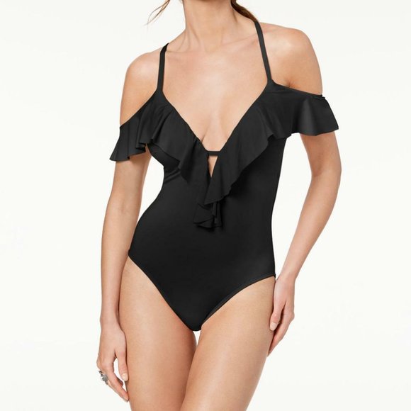 Kenneth Cole Reaction Ready to Ruffle Off-The-Shoulder One-Piece Swimsuit - Picture 1 of 2